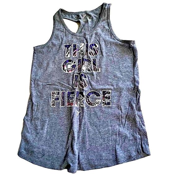 🌴 Old Navy Girls Gray Active Tank “This Girl is Fierce” Go-Dry L (10–12) - Picture 1 of 8